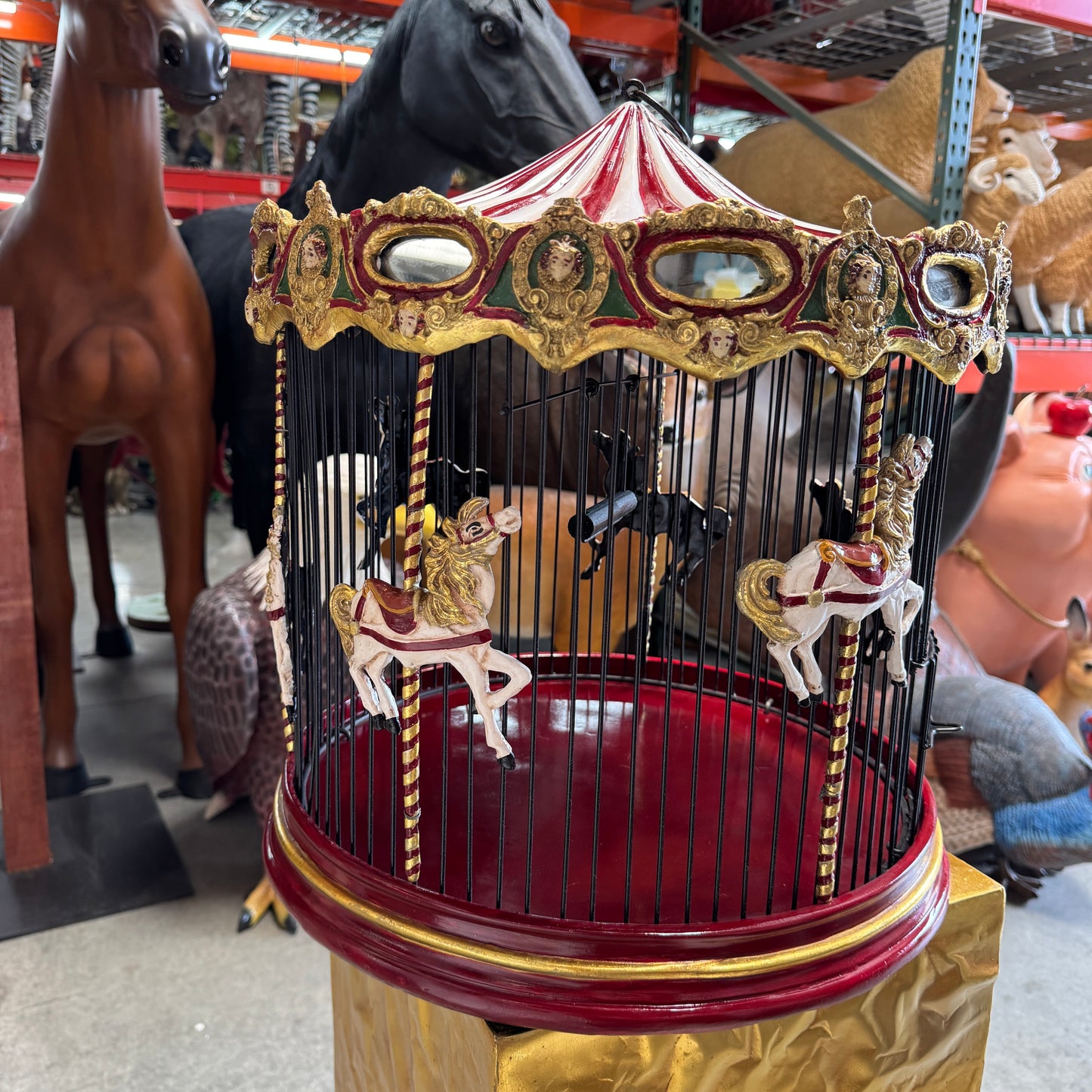 Hanging Birdcage Carousel Horse Statue