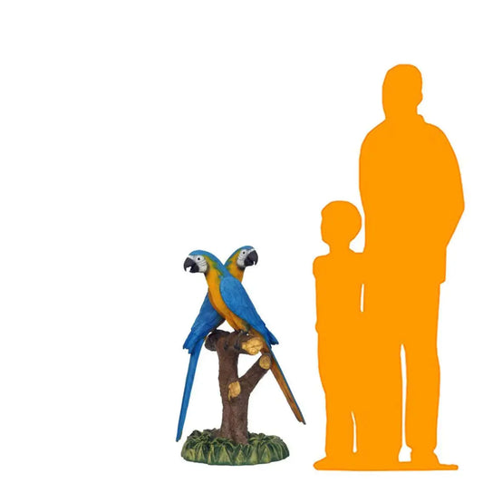 Blue Macaw Parrots On Branch Statue A0195-BGD-1001-A