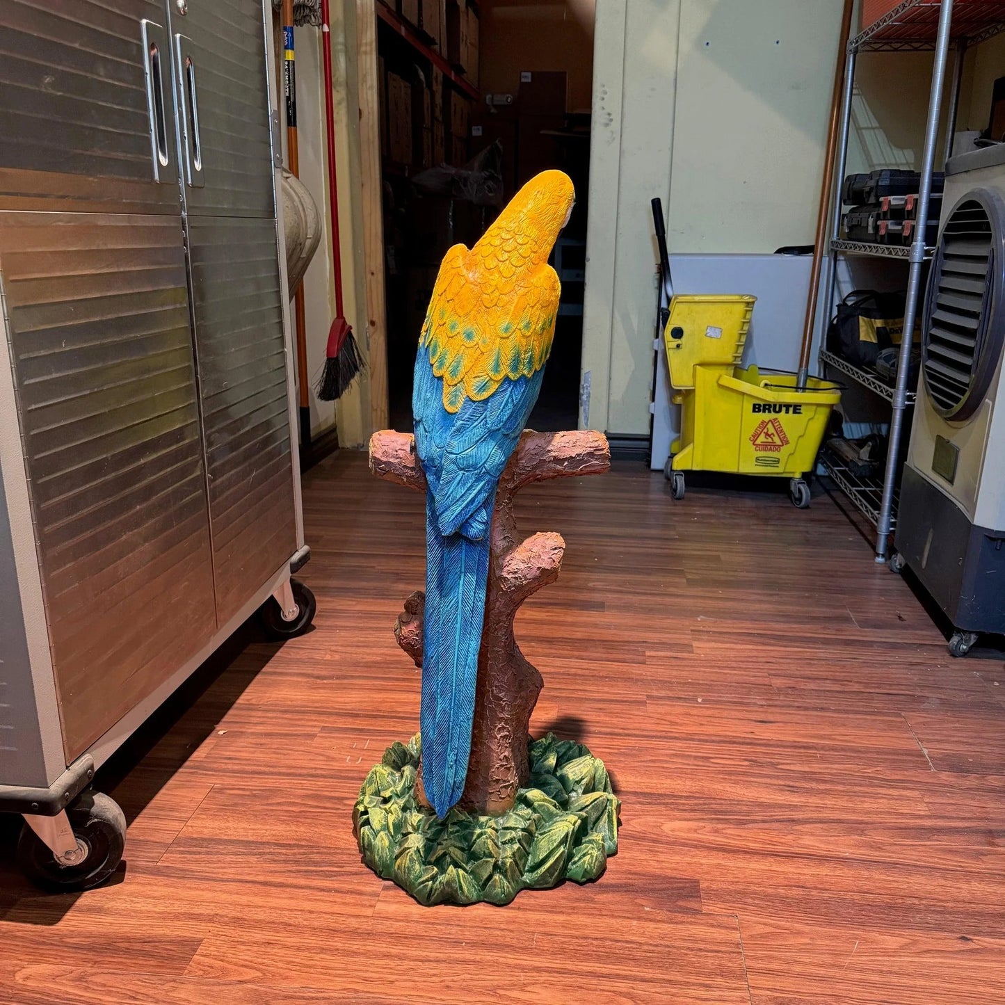 Yellow Macaw Parrot On Branch Statue