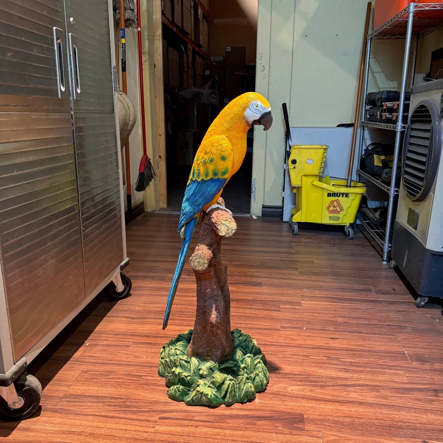 Yellow Macaw Parrot On Branch Statue