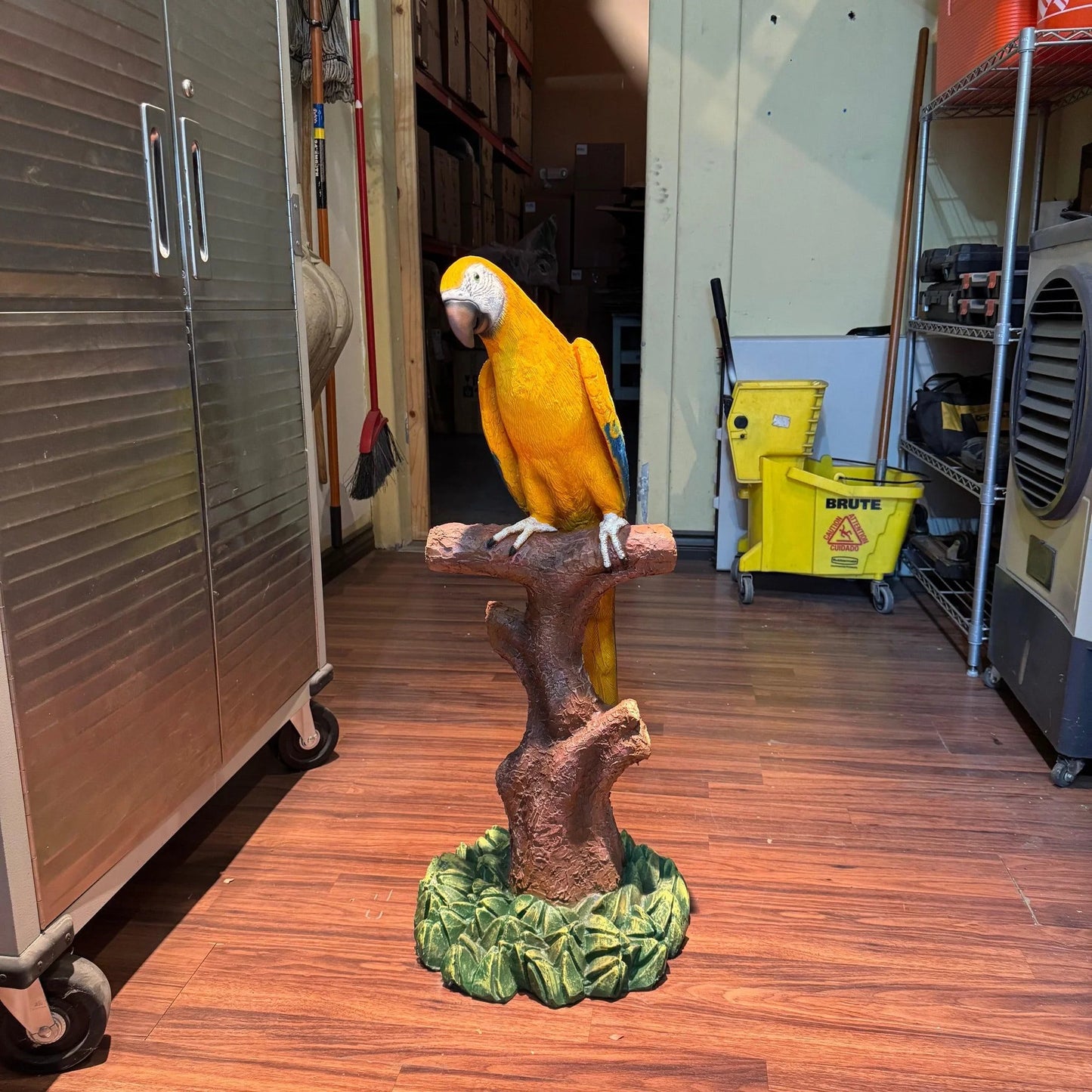 Yellow Macaw Parrot On Branch Statue