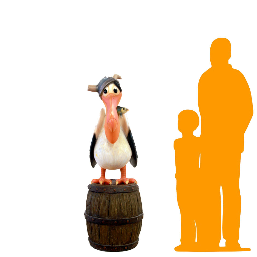 Comic Pelican On Barrel Life Size Statue
