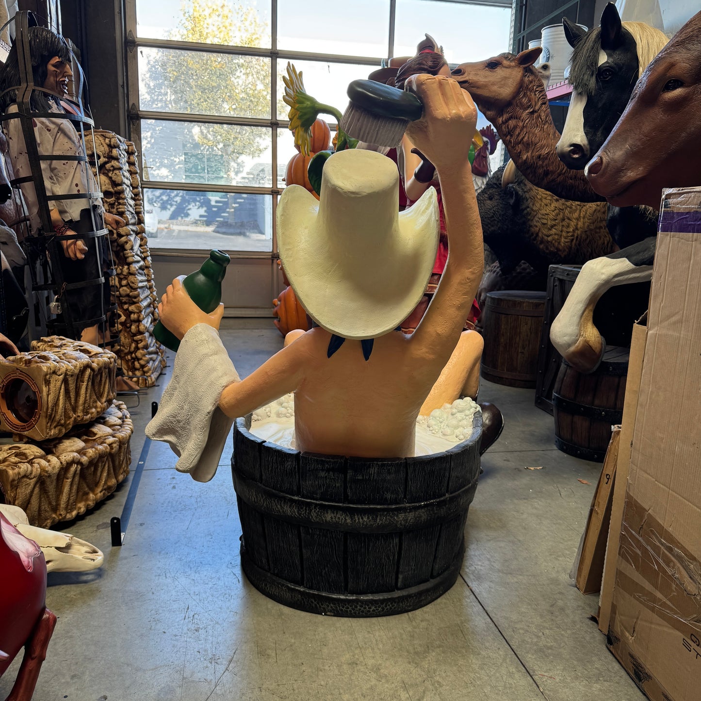 Bathing Cowboy Life Size Statue