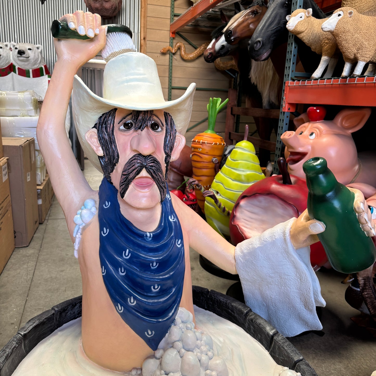 Bathing Cowboy Life Size Statue