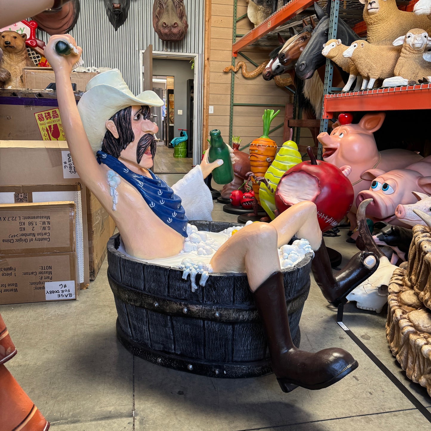 Bathing Cowboy Life Size Statue