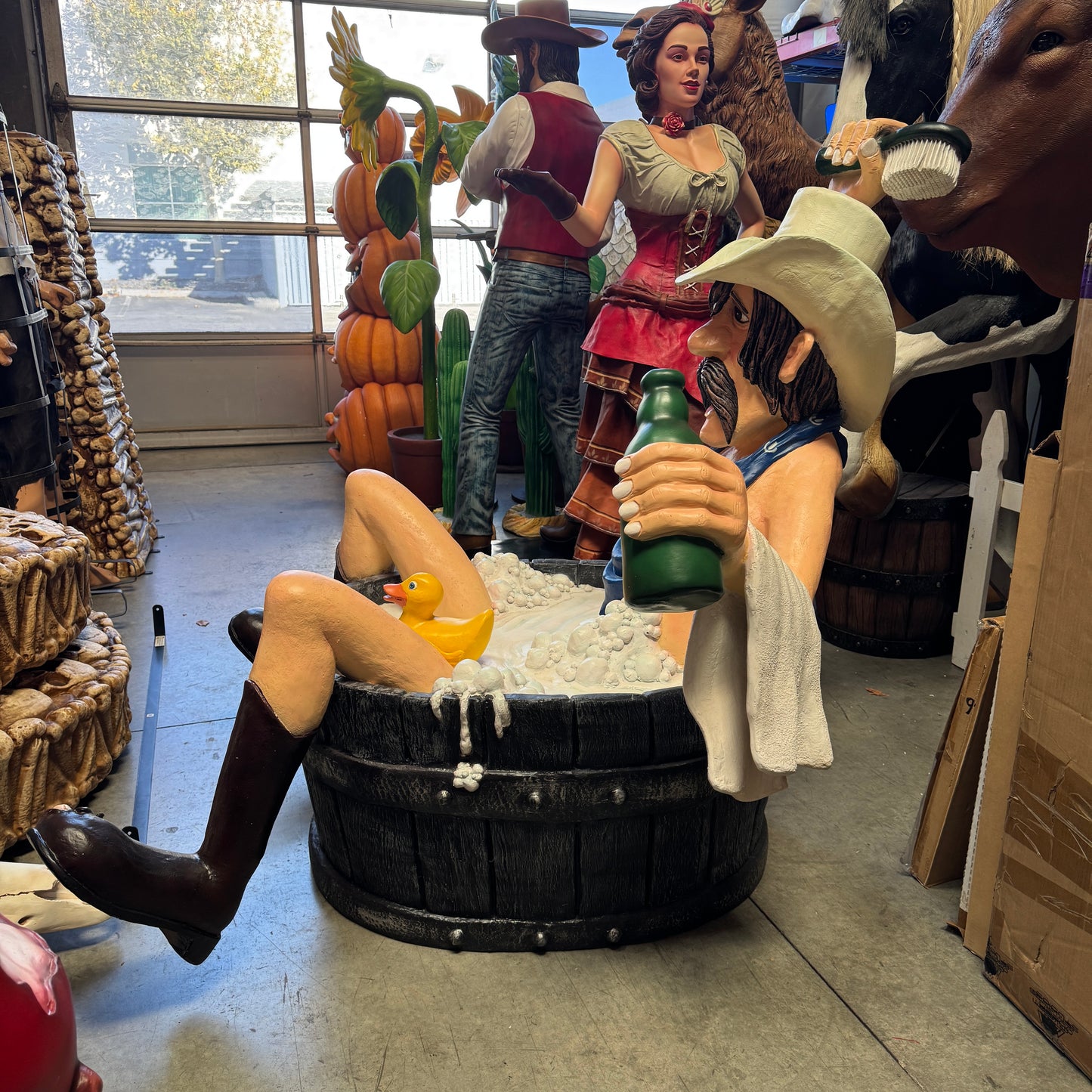 Bathing Cowboy Life Size Statue