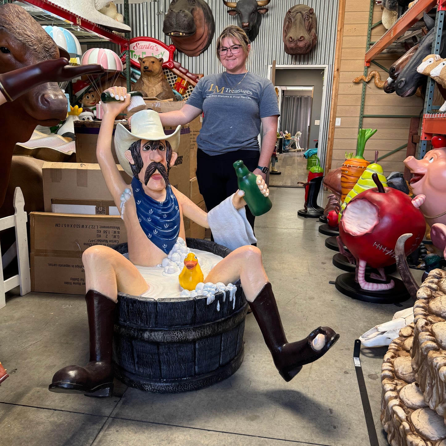 Bathing Cowboy Life Size Statue