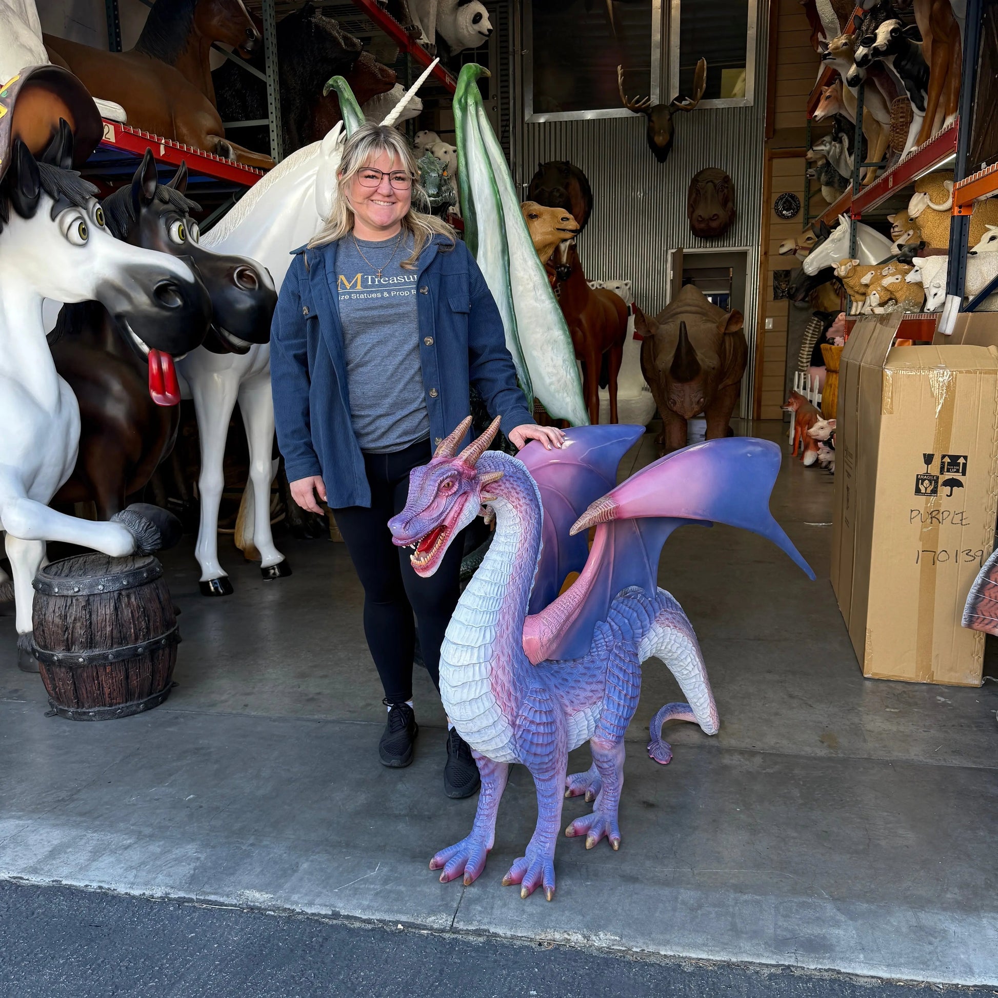 Small Purple Dragon Standing Statue A0356SP-170139-H