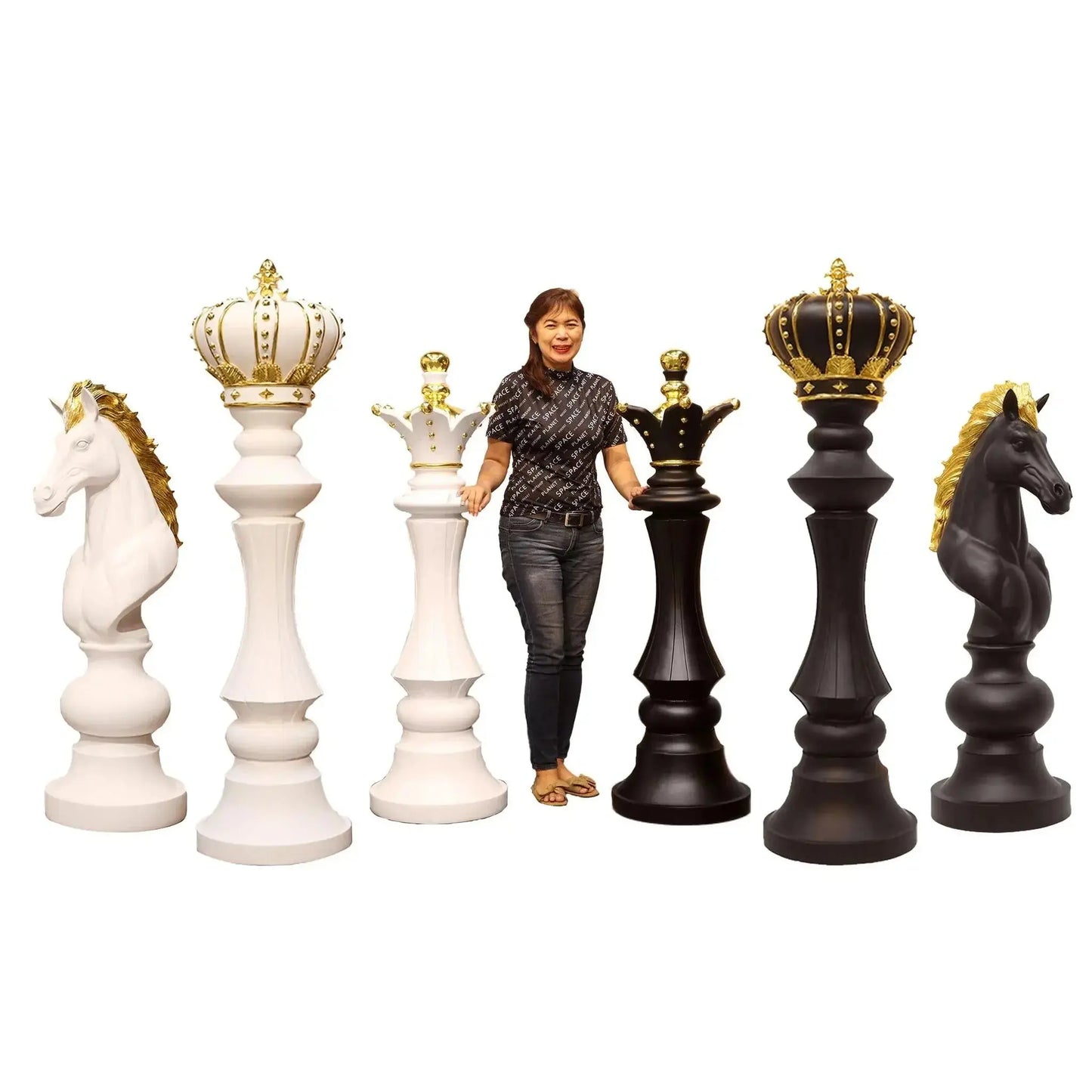 Black Chess Set of 3 Statues SP014B-SET3-H