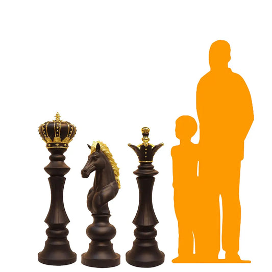 Black Chess Set of 3 Statues SP014B-SET3-H