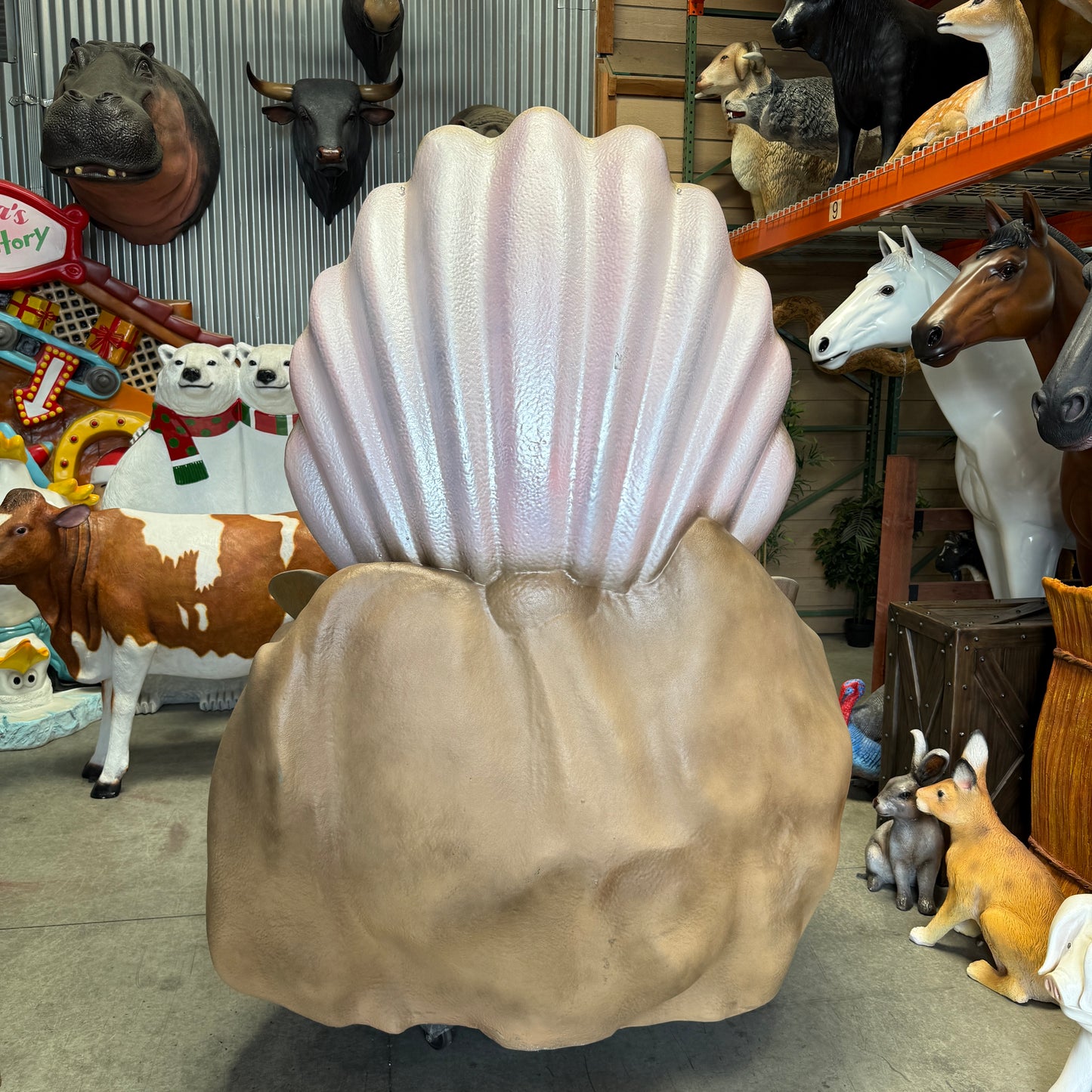 Large Clam Shell on Rock Statue