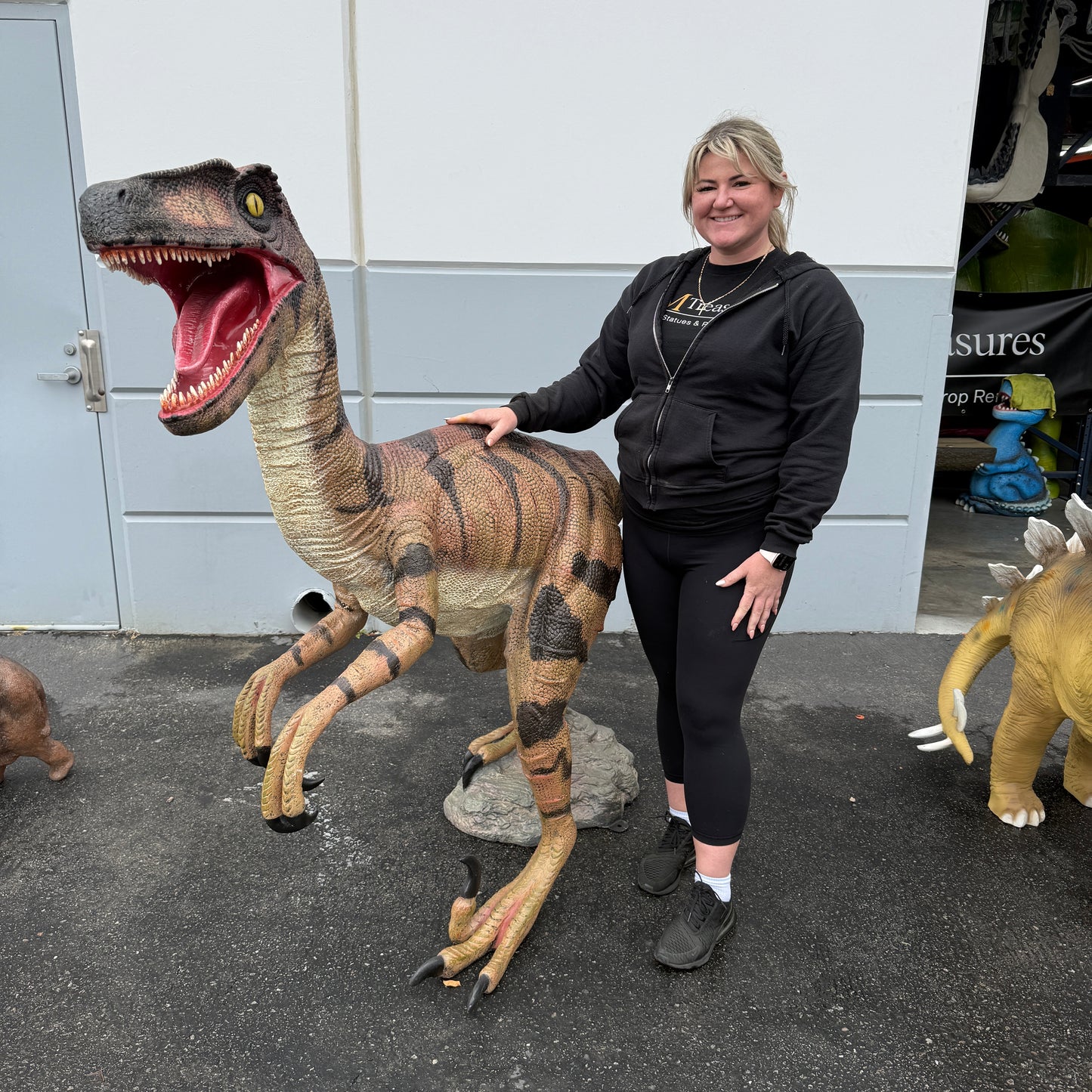 Brown Velociraptor Dinosaur Life Size Statue