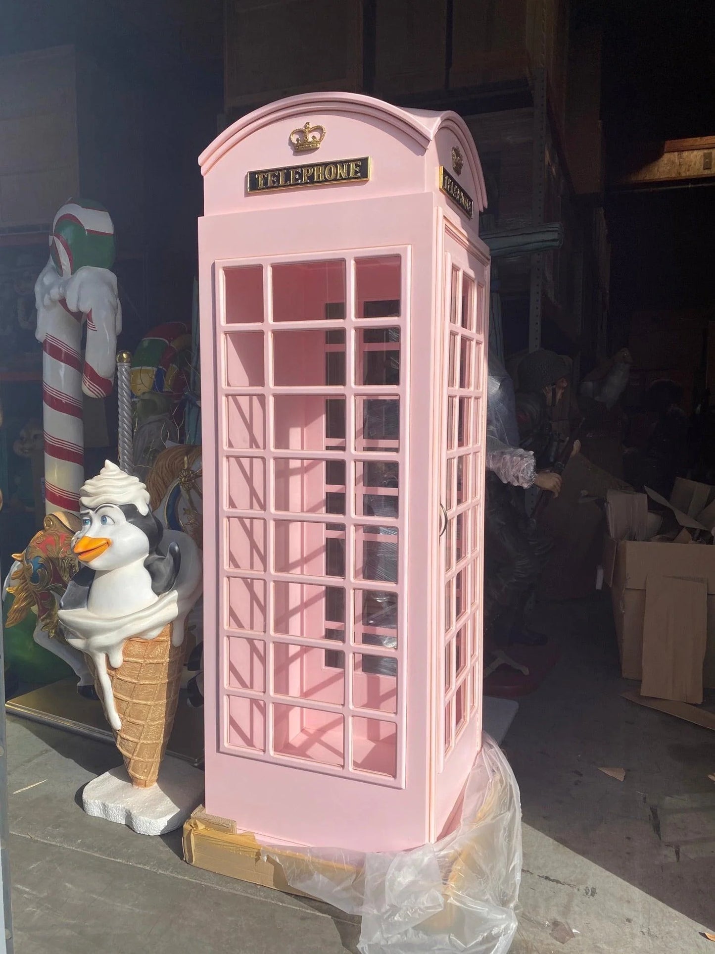 Light Pink British Phone Booth Life Size Statue