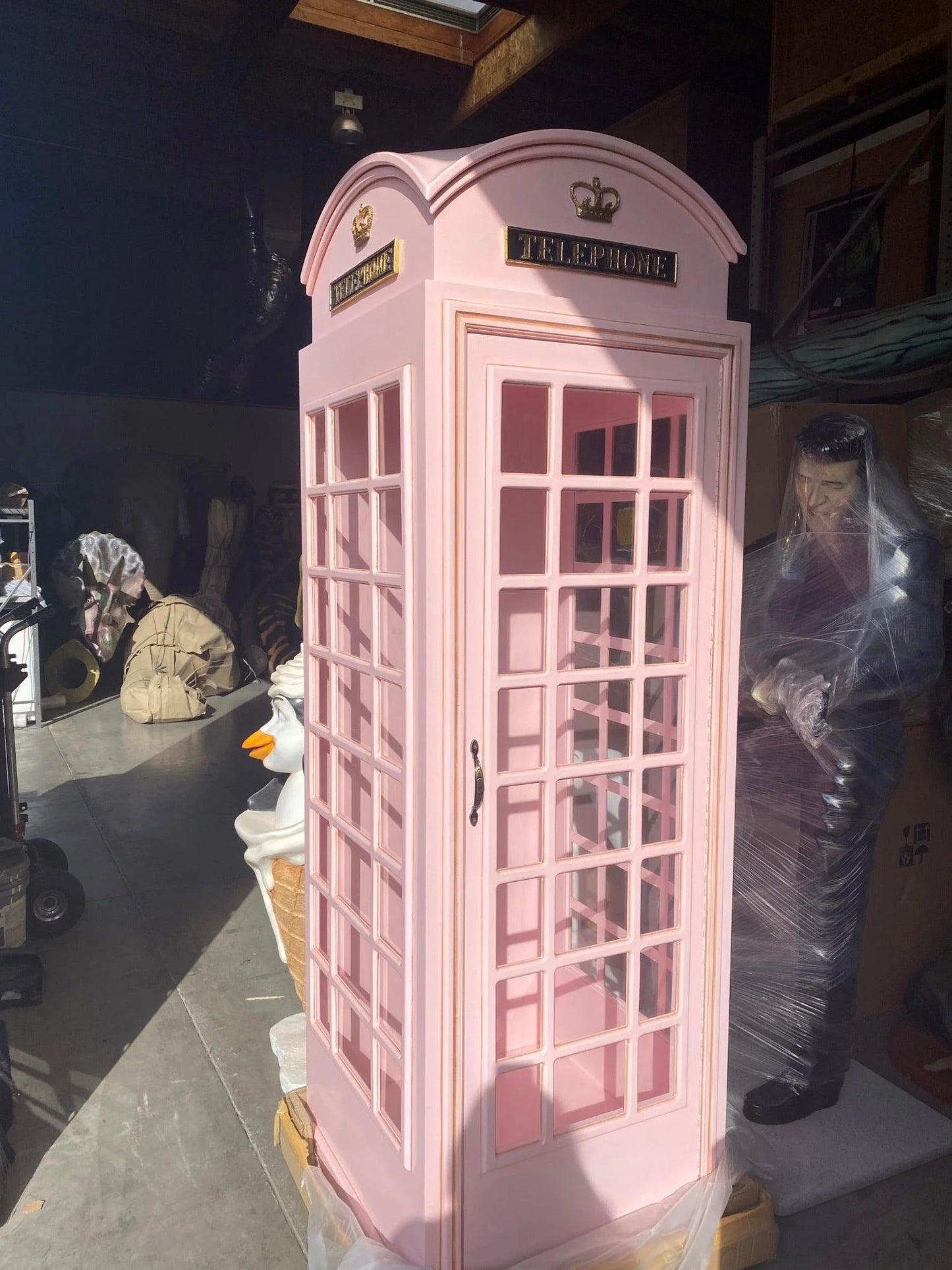 Light Pink British Phone Booth Life Size Statue