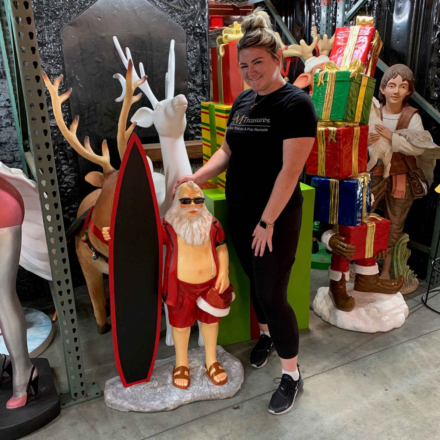 Small Santa Claus With Surfboard Statue