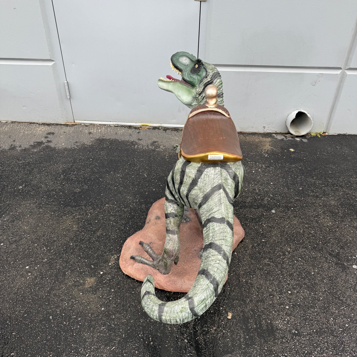 Small T-Rex Dinosaur With Saddle Statue