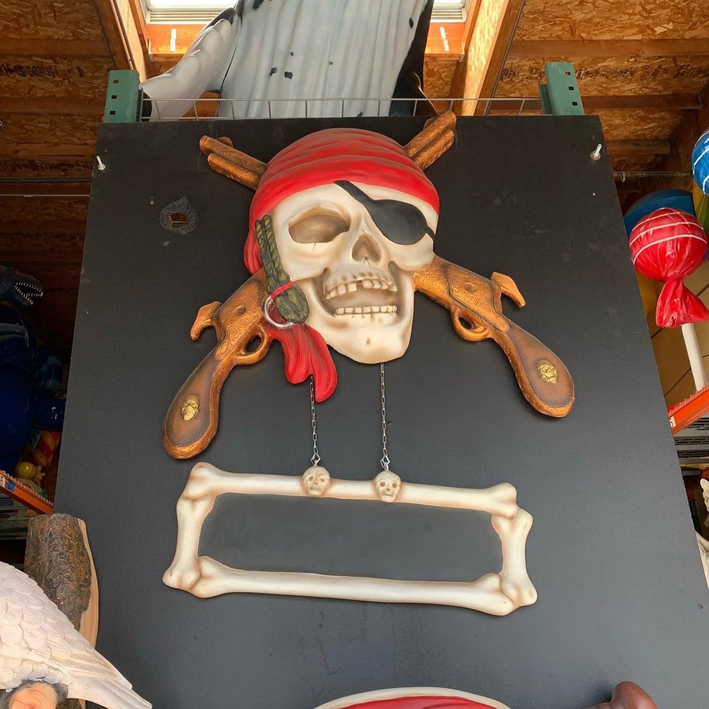 Pirate Skull Gun Sign Statue