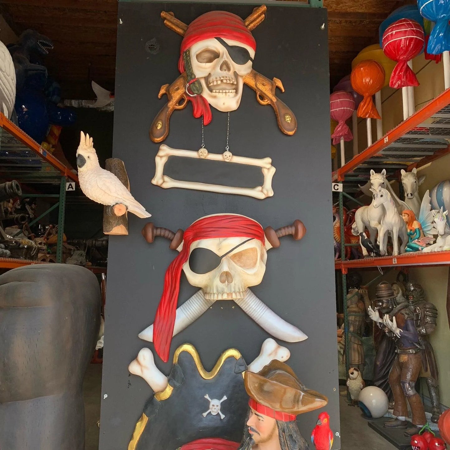 Pirate Skull Gun Sign Statue