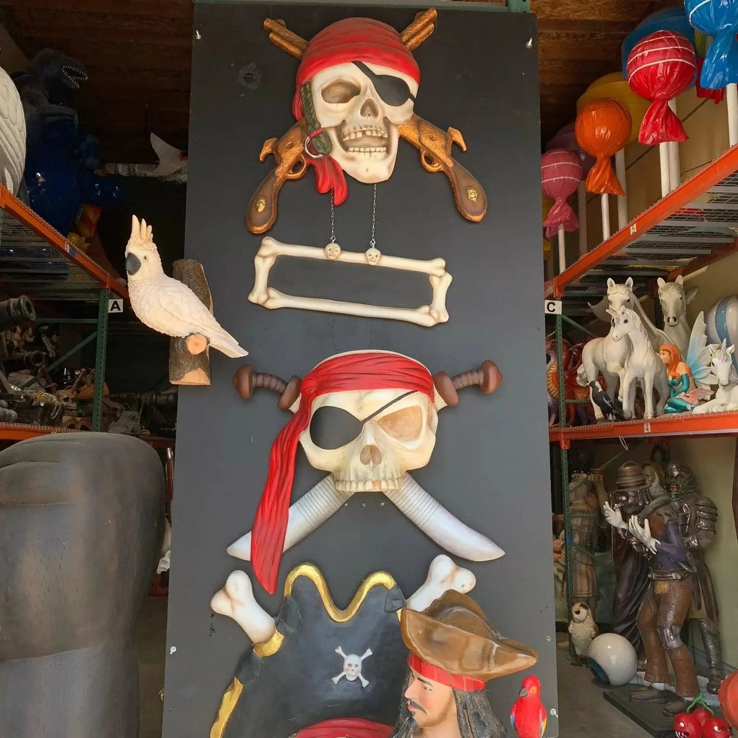 Pirate Skull Gun Sign Statue LS225-EX-A