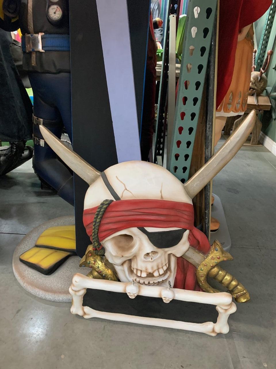 Pirate Skull Sword Sign Statue