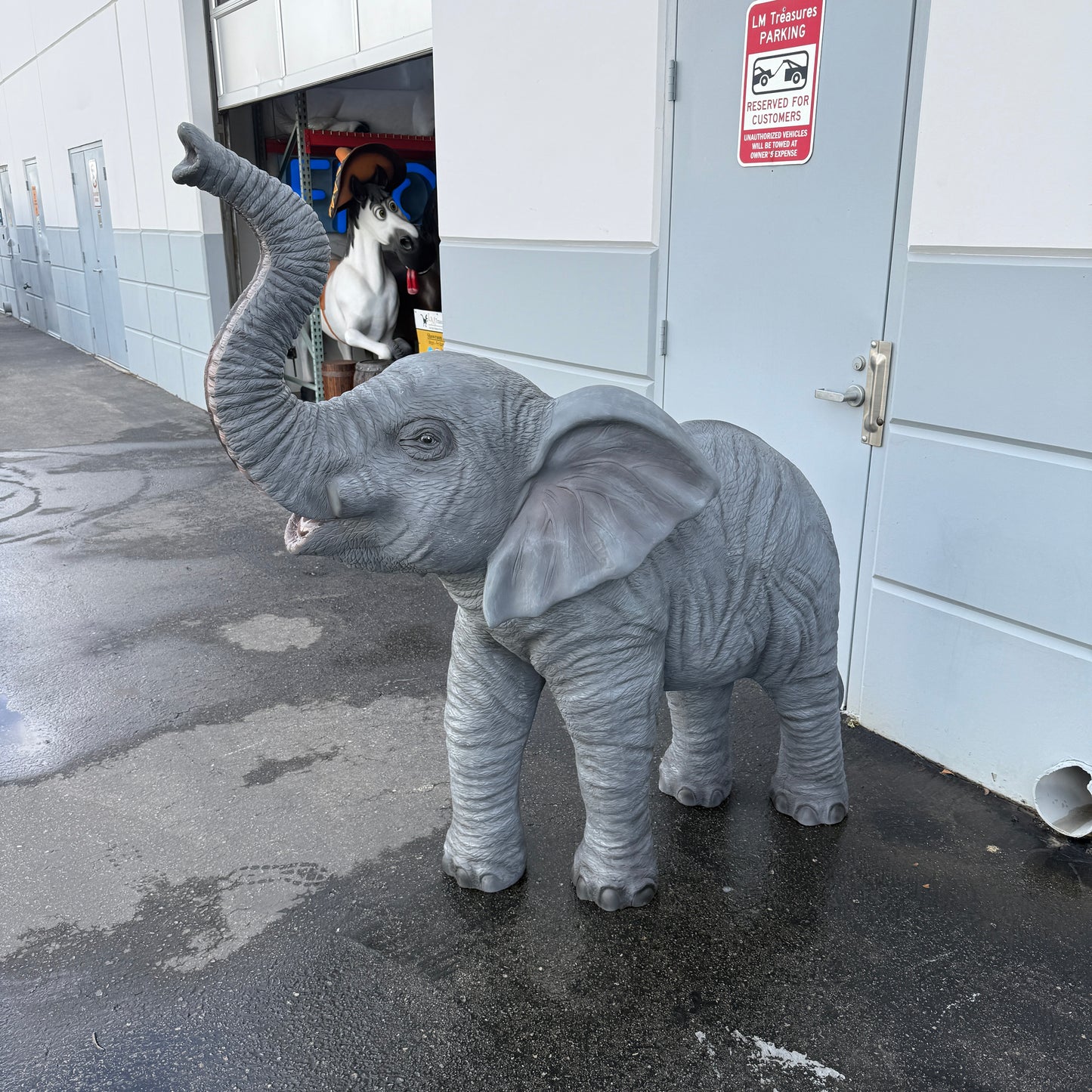 Standing Elephant With Tusks Statue