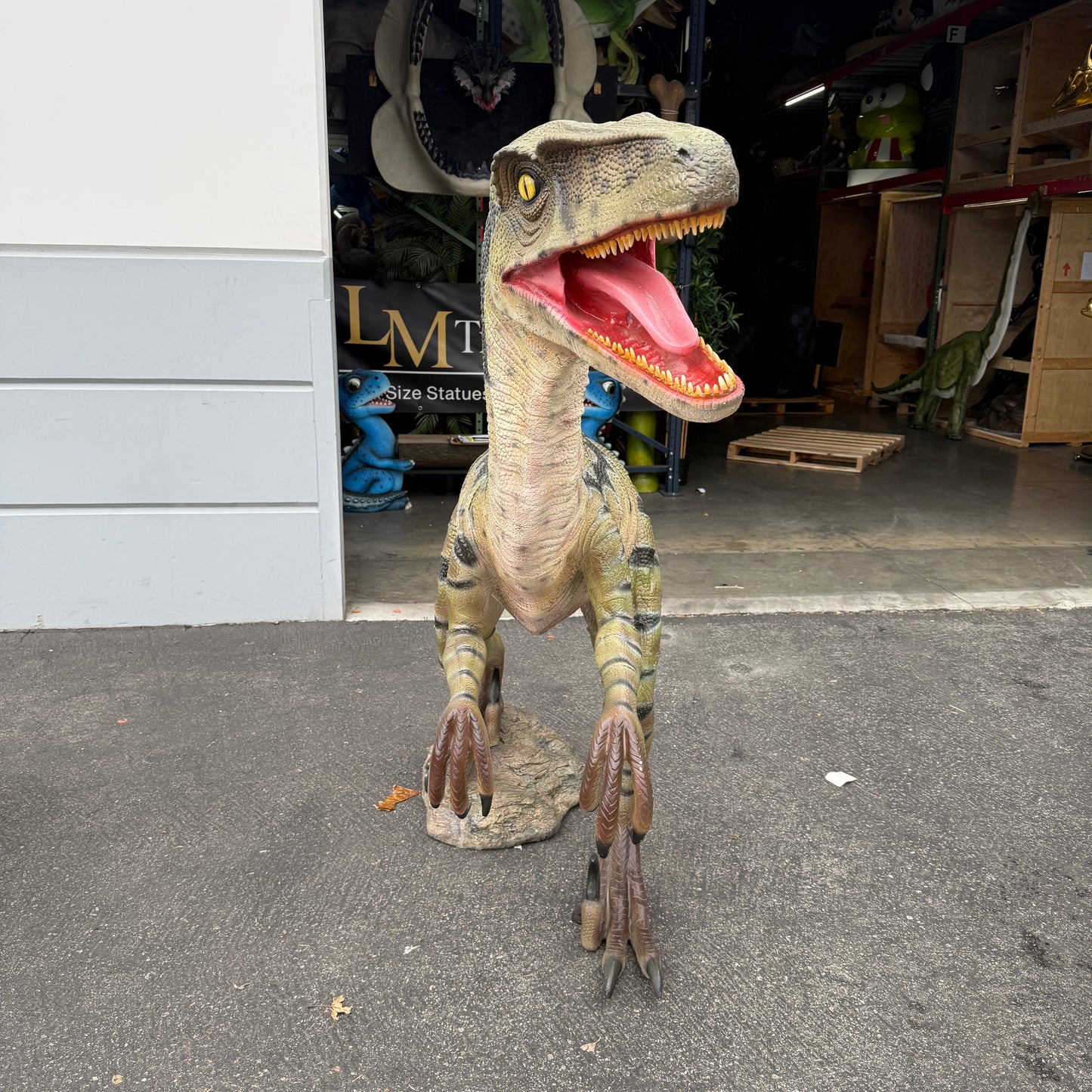 Green Velociraptor Dinosaur Statue