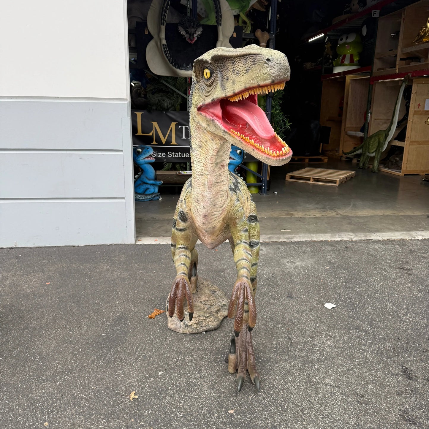 Green Velociraptor Dinosaur Statue A0275G-110015-H