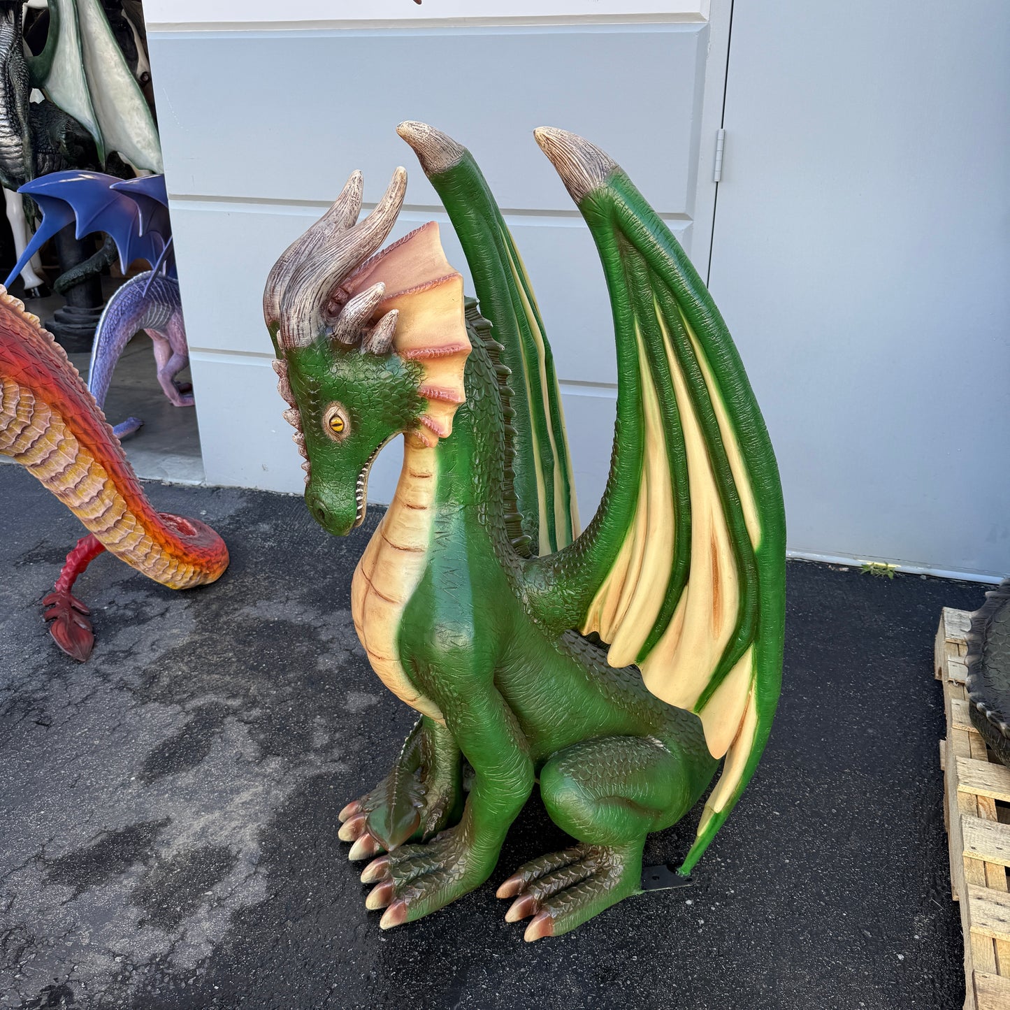 Small Green Sitting Dragon Statue