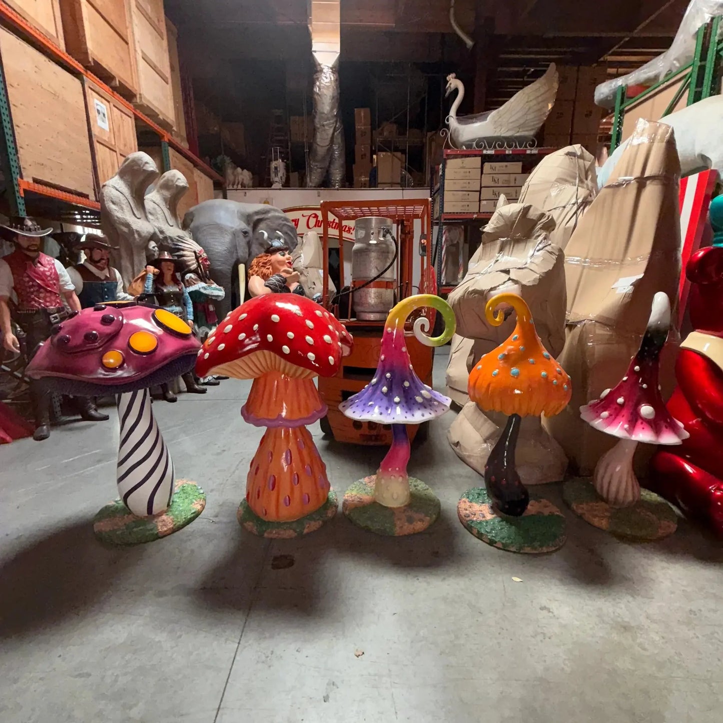 Large Striped Mushroom Statue M0197B-C394-PT