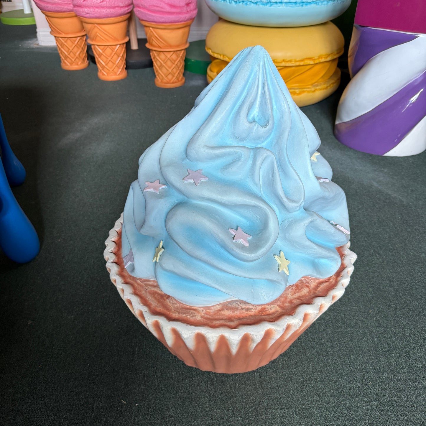 Blue Cupcake Statue With Stars