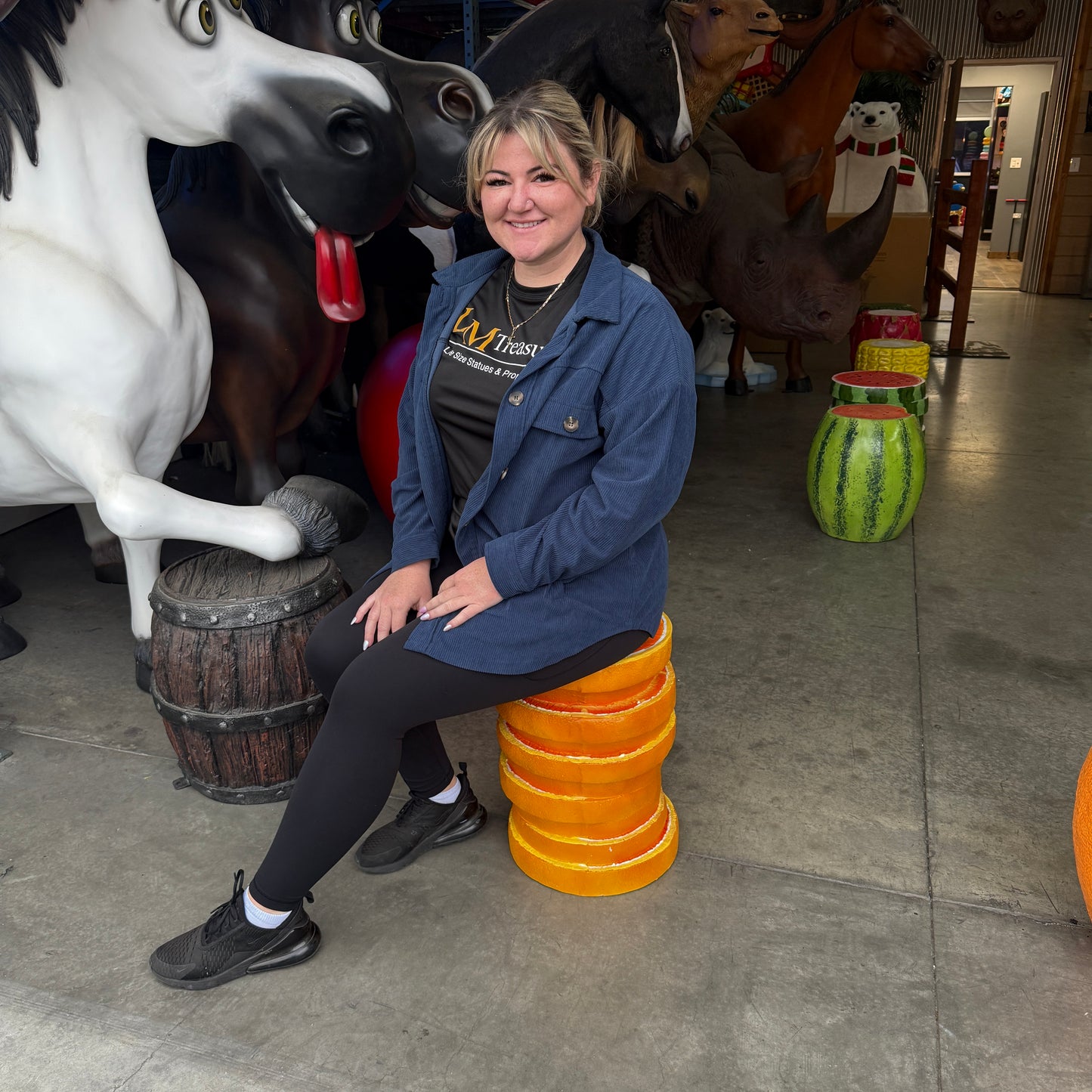 Orange Slices Fruit Table Stool Statue