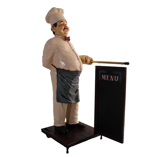 Chef With Rolling Menu Board Life Size Statue R0019-HFCM5-H