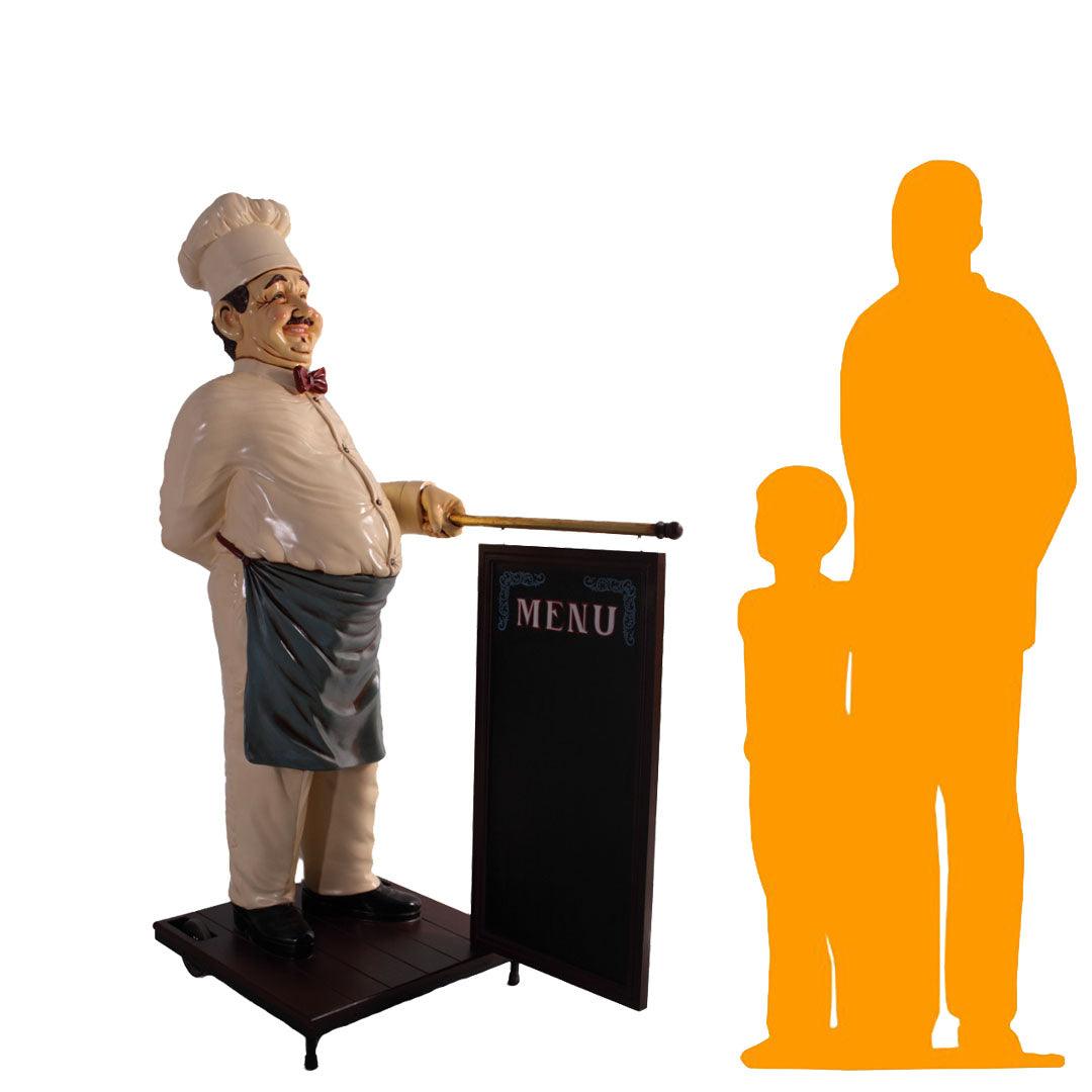 Chef With Rolling Menu Board Life Size Statue