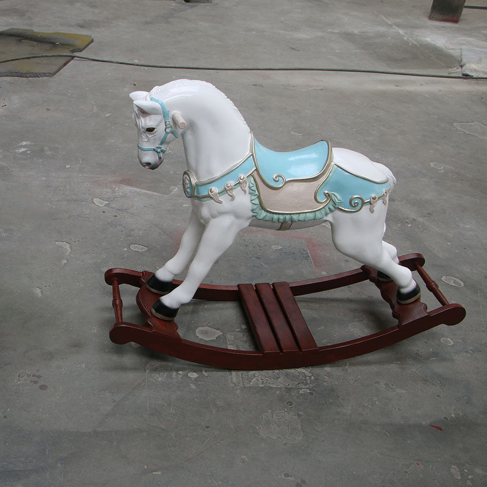 Blue Rocking Horse Rosa Statue A0339B-HORHR-H