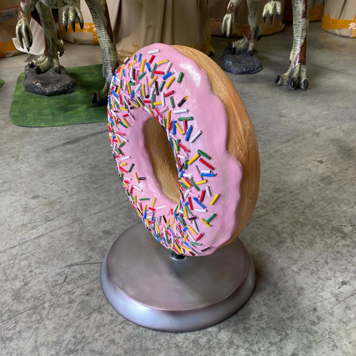 Pink Donut On Stand Statue