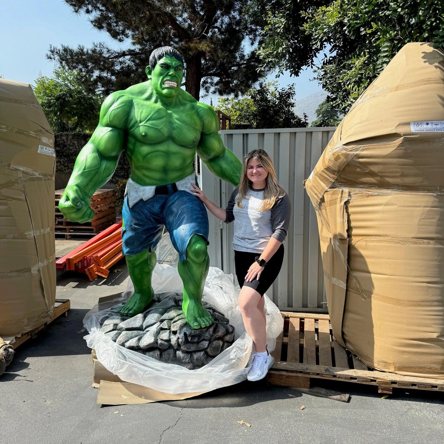 Angry Green Man Standing Super Hero Statue