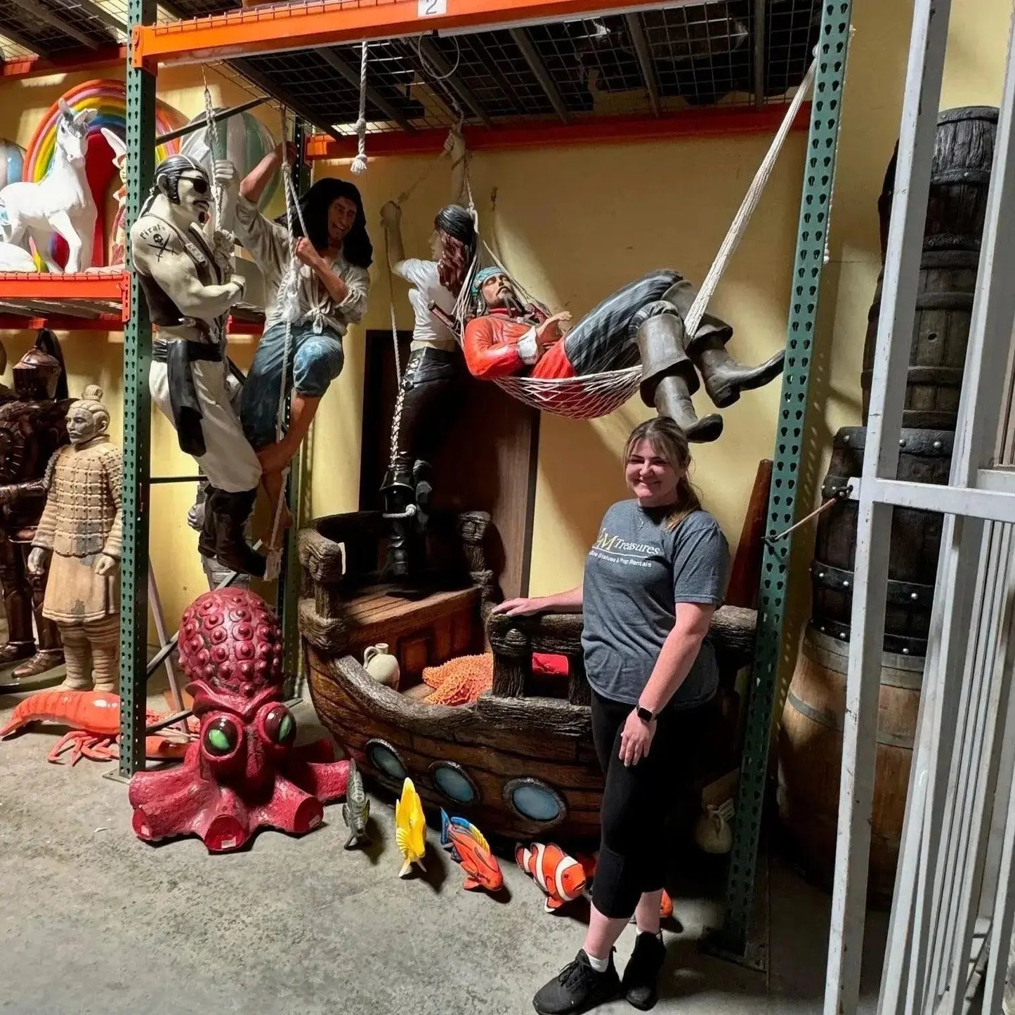 Pirate In Vest Hanging on Rope Life Size Statue LS240-ST9722-G