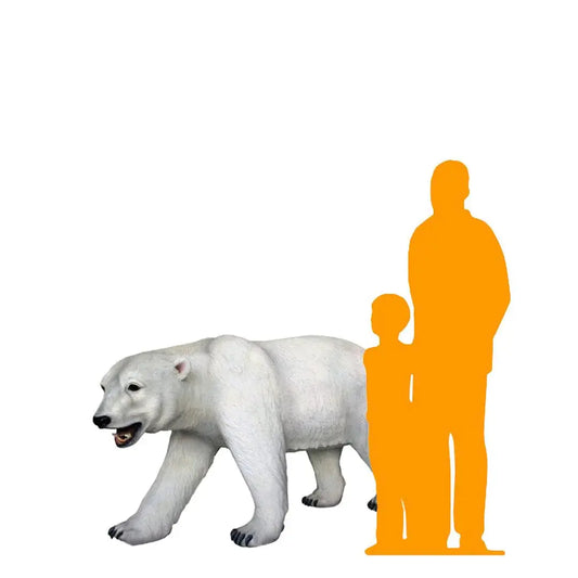 Polar Bear Walking Mouth Open Life Size Statue A0617-R022-PT