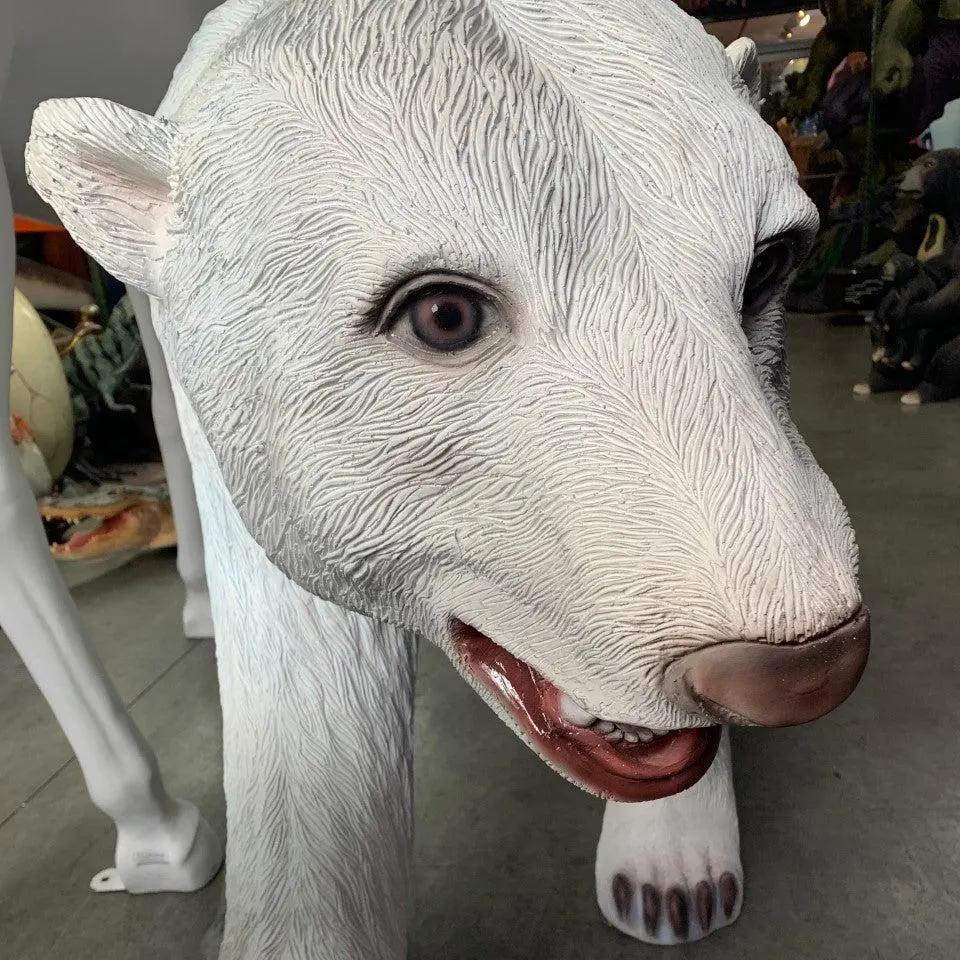 Polar Bear Walking Mouth Open Life Size Statue A0617-R022-PT