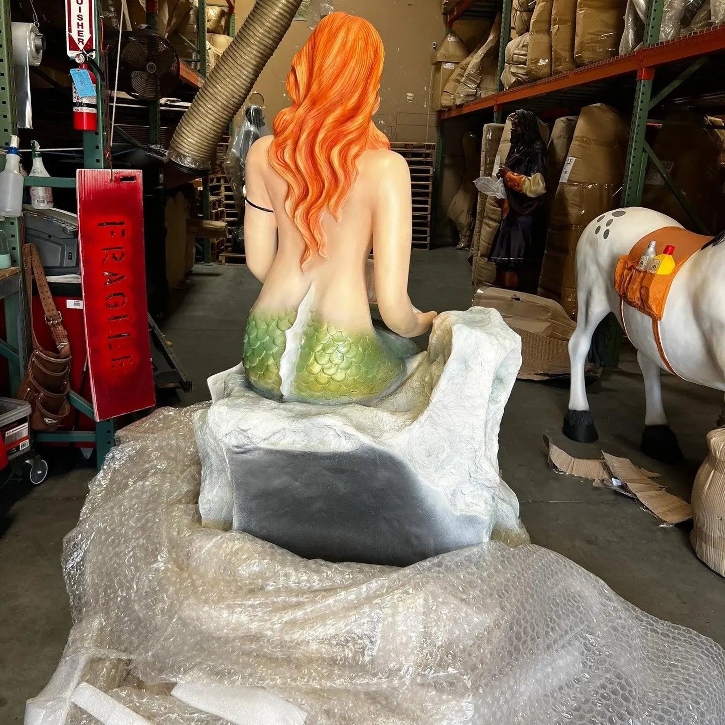 Mermaid Sitting On Rock Statue LS283-R160-PT