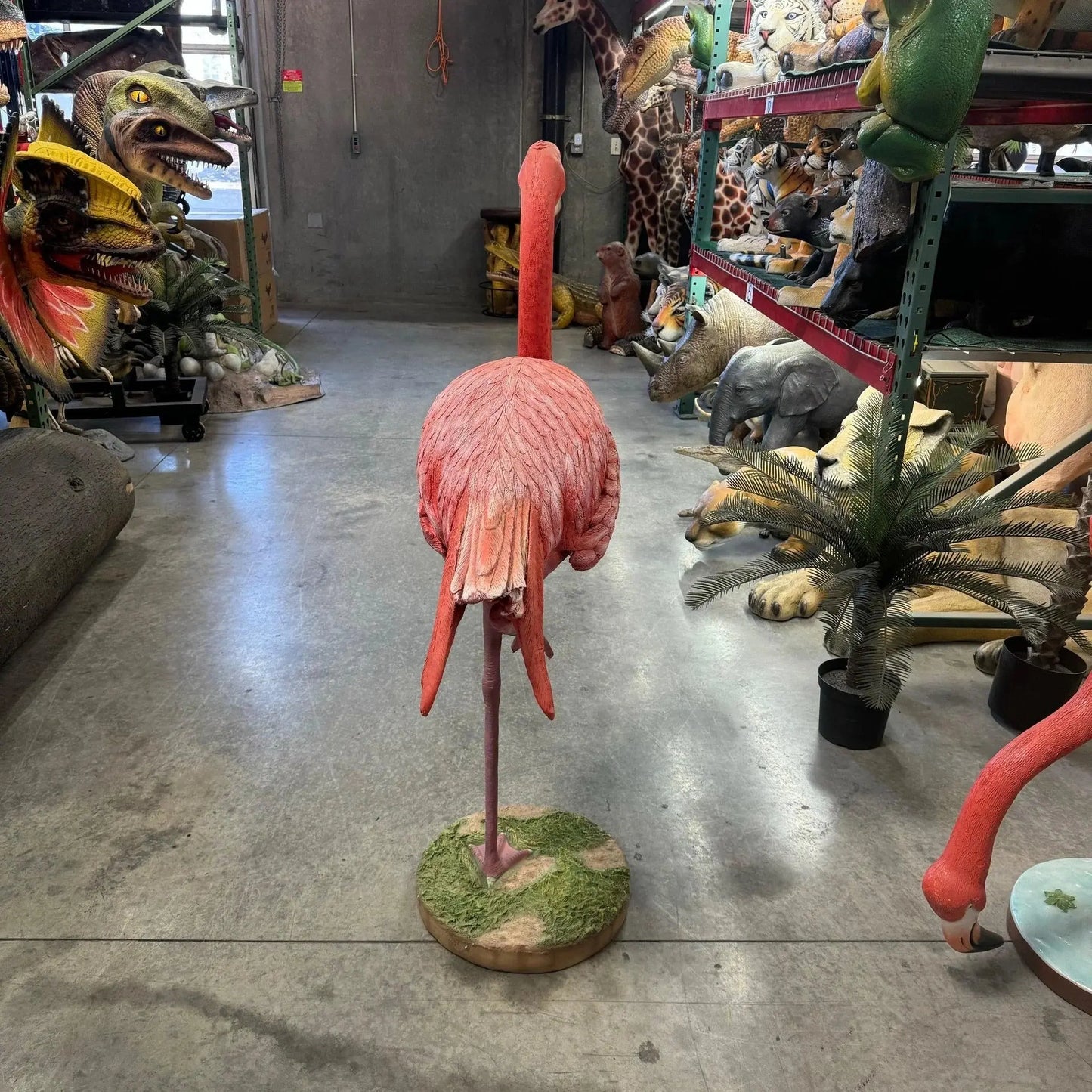 Flamingo Head Up Life Size Statue A0746U-R333-PT