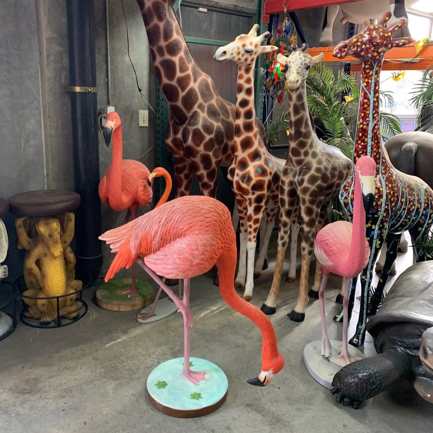 Flamingo Head Down Life Size Statue A0746D-R334-PT