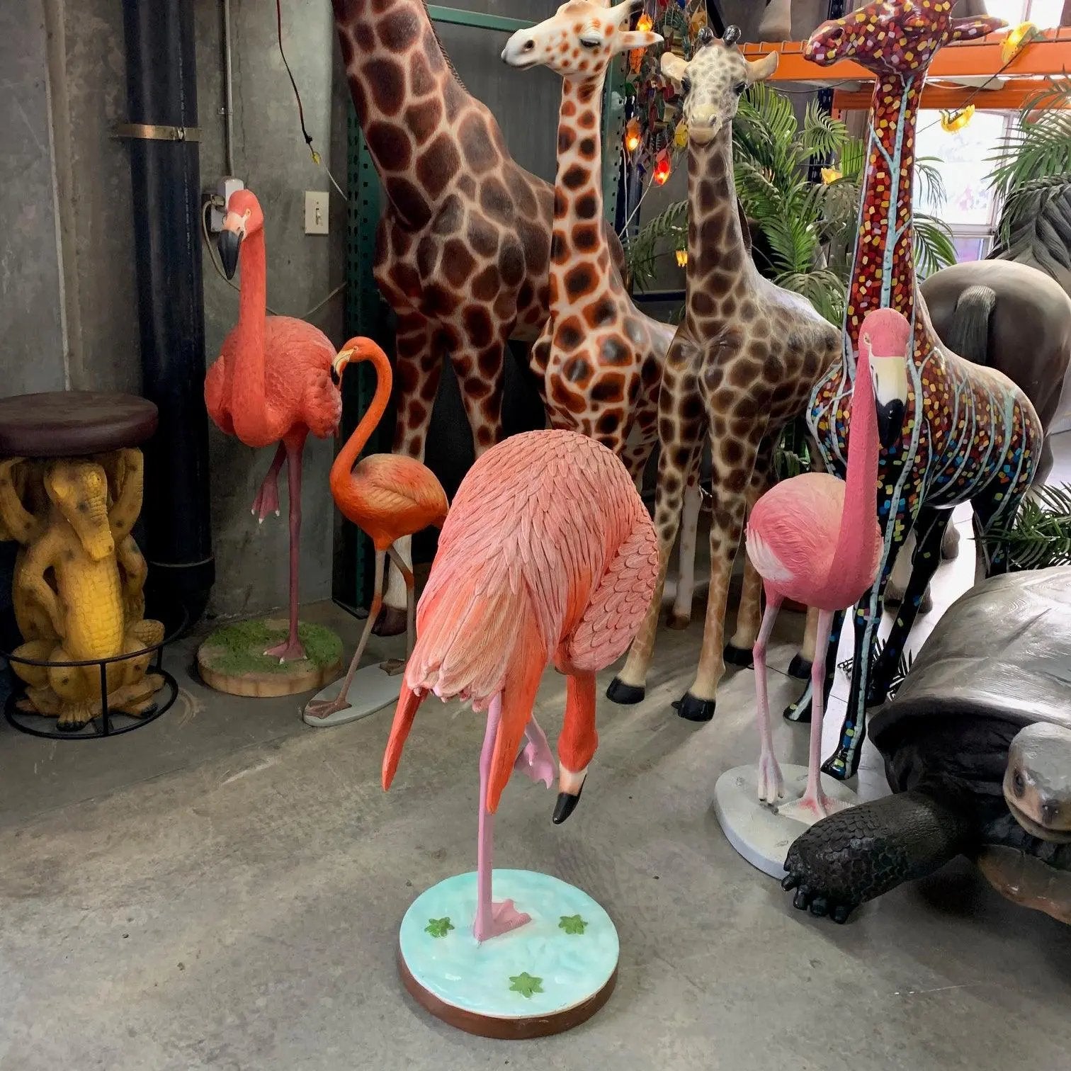 Flamingo Head Down Life Size Statue A0746D-R334-PT