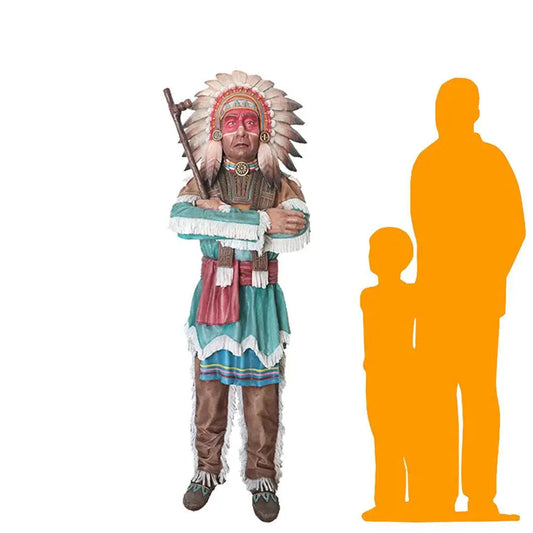 Standing Indian Chief Life Size Statue LS304-R390-PT