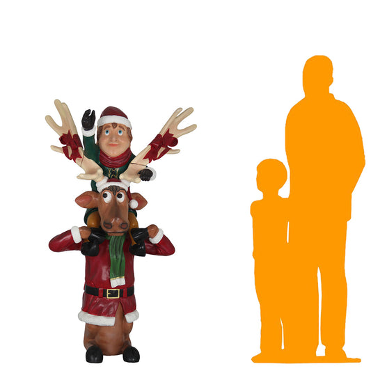 Elf On Funny Reindeer Statue S0329-S011-PT