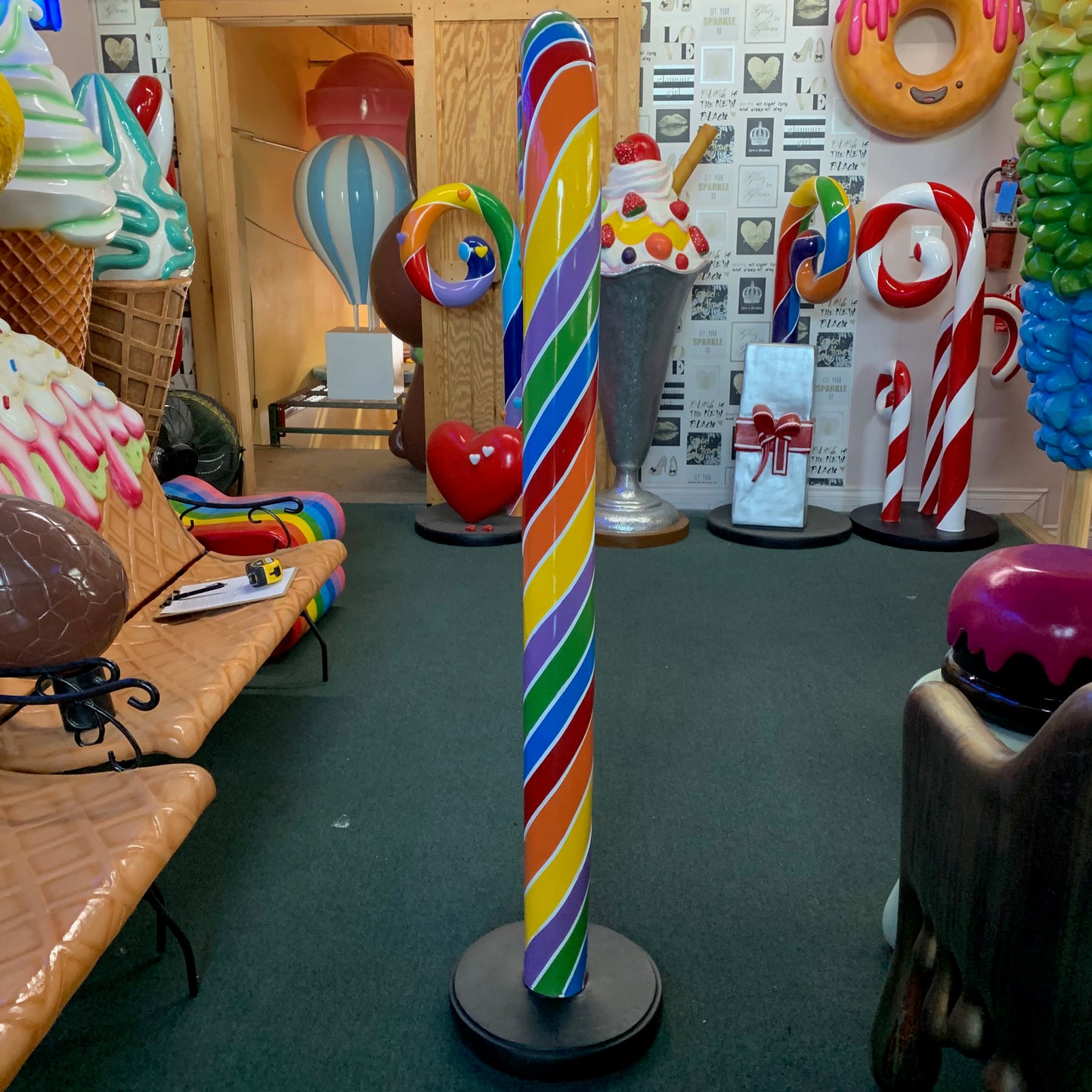 Large Swirl Rainbow Candy Cane Statue