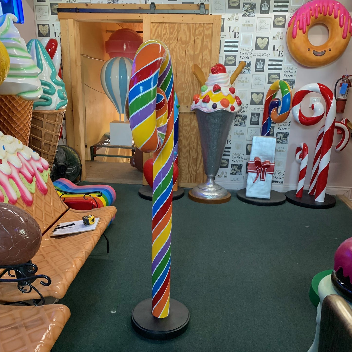 Large Swirl Rainbow Candy Cane Statue