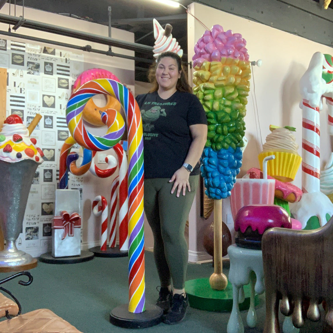 Large Swirl Rainbow Candy Cane Statue