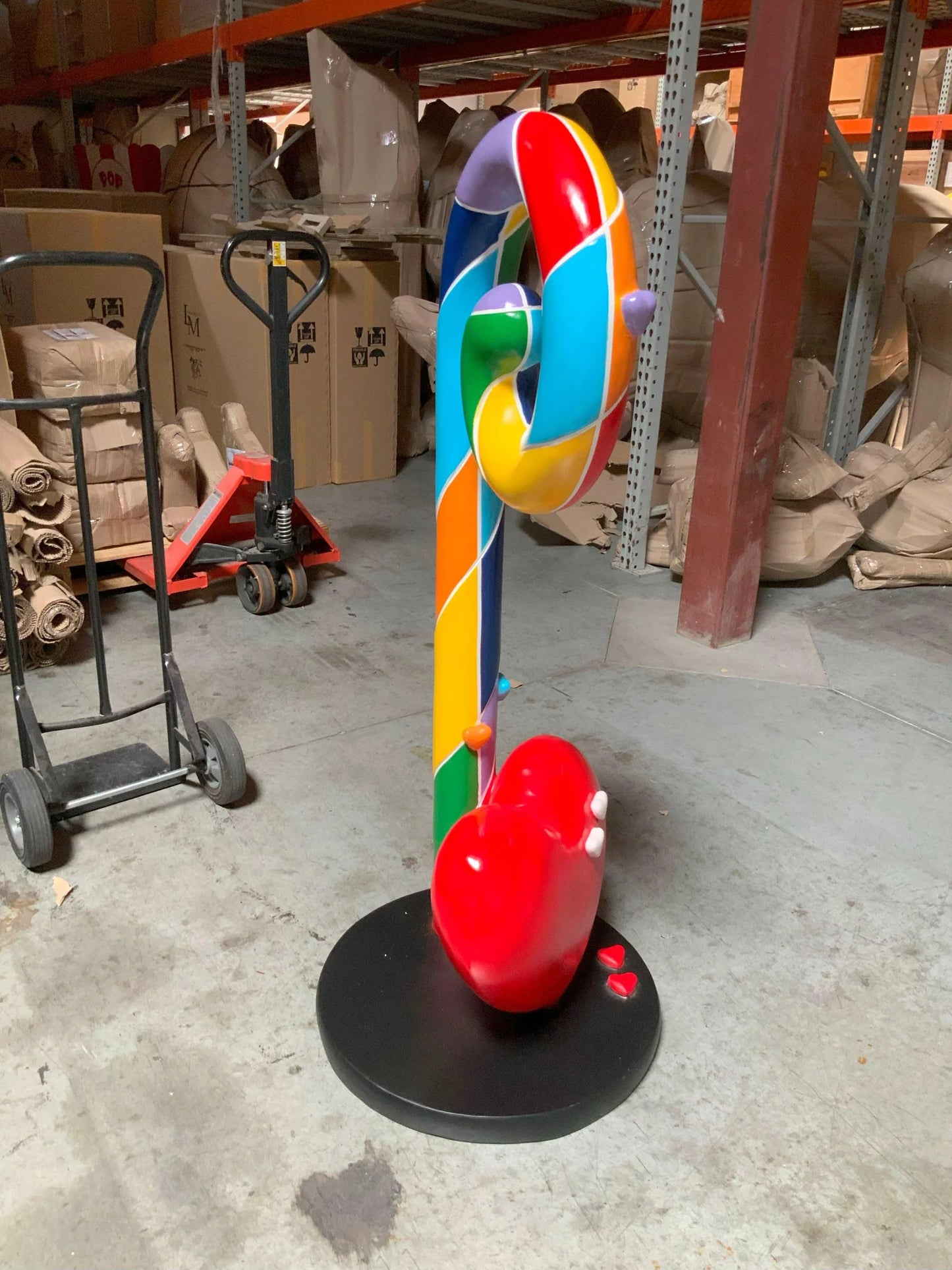 Swirl Rainbow Candy Cane With Heart Statue