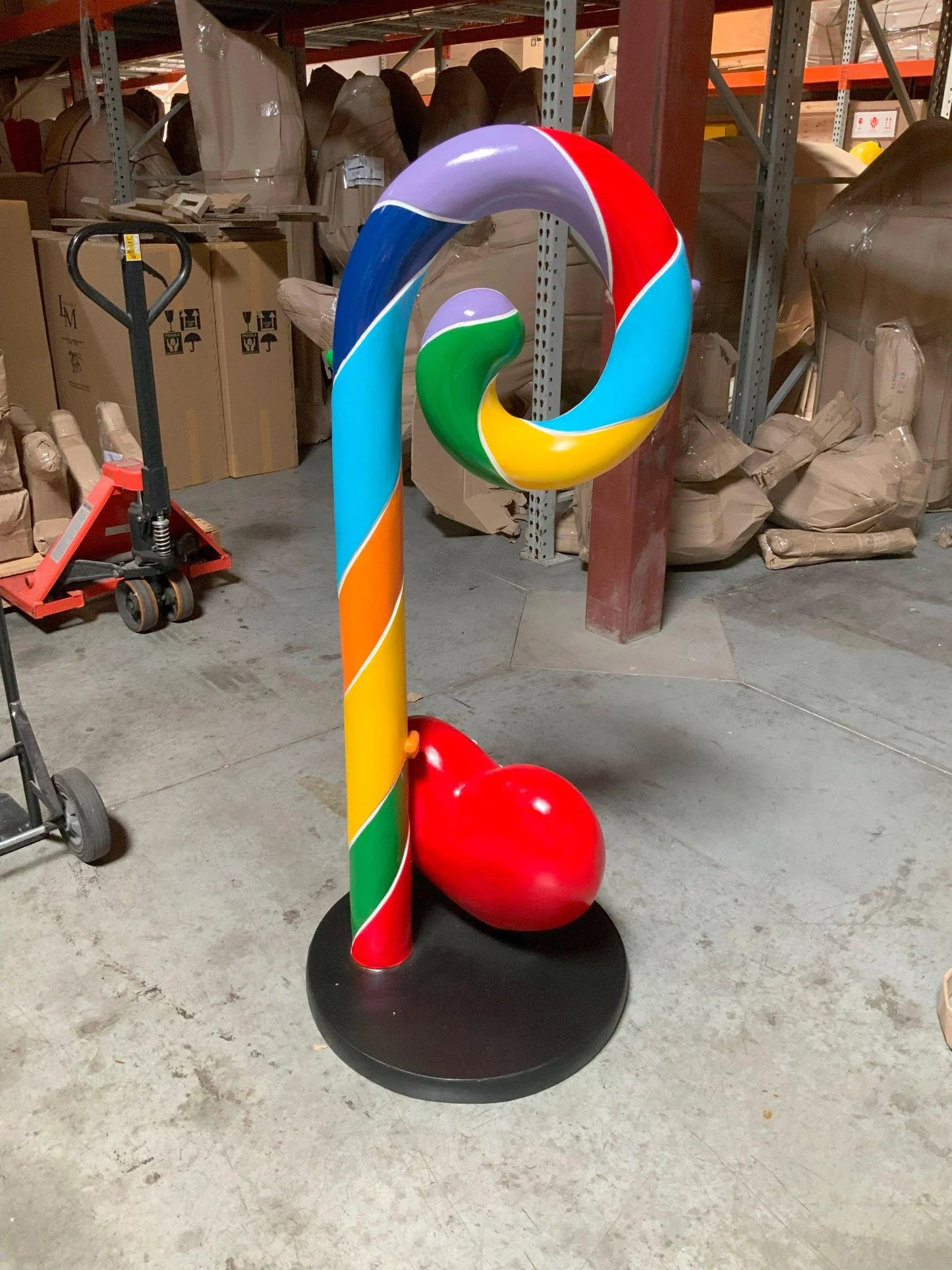 Swirl Rainbow Candy Cane With Heart Statue